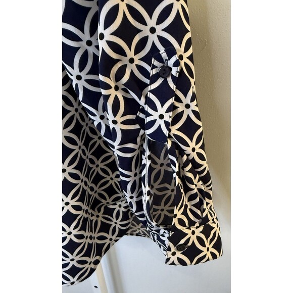 Elementz Women’s XL Navy White Chain Print Button Blouse Elegant Classic Style - Picture 8 of 10